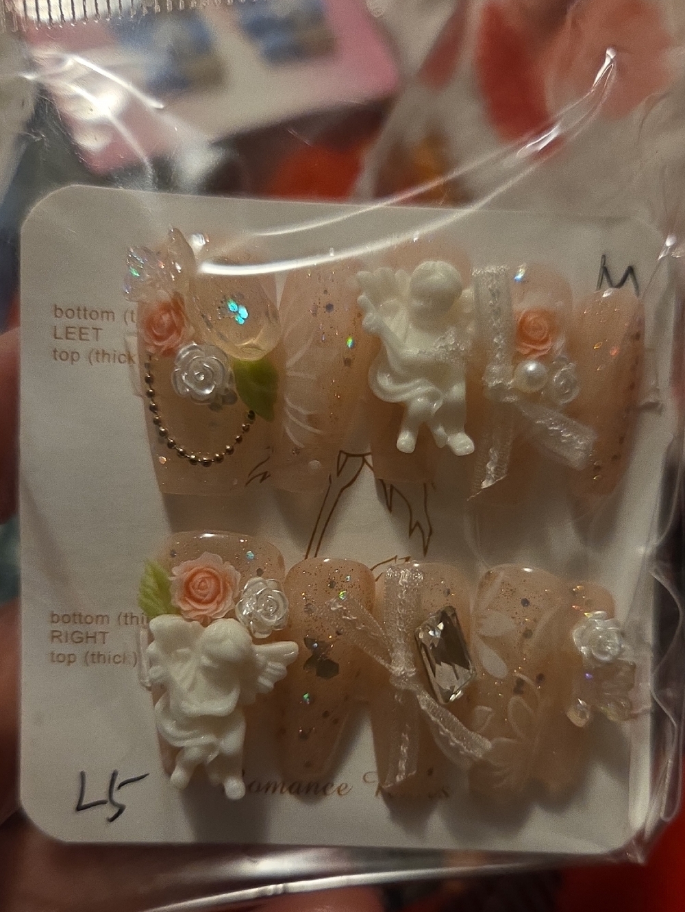 ♥️2 For $25♥️3D Angel & Rose Nude Glitter Press-On Nails